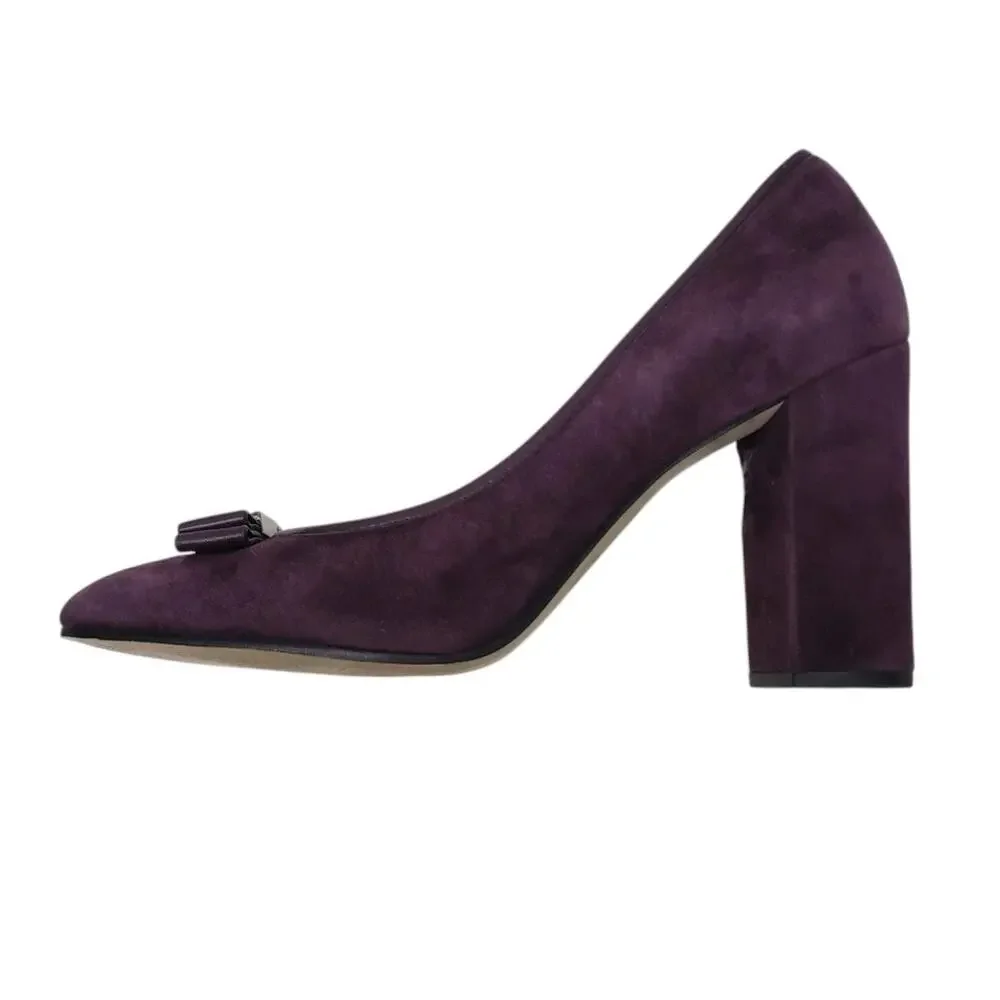 MICHAEL KORS Caroline Bow Pumps Size 9 M Purple Suede Leather Block Heel Slip on